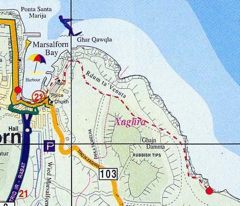 Photos on this page are taken from this indicated part on the map of Gozo